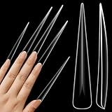 NOVO OVO Extra Super Extreme Long Stiletto Nail Tips, 5XL XXXXXL Clear Full Cover French Tips False Fake Nail Extension, Sharp Fishbone Arrow Head Nails for Professional Acrylic 120 pcs 12 Size