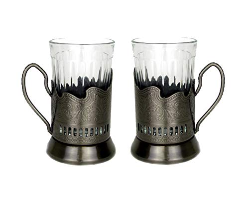 Russian Hot Tea Drinking Paneled Glass Granyoniy 7 oz for Hot/Cold Beverages for Holder Podstakannik Vintage USSR Set of 2