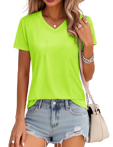 MAGCOMSEN Women's Cotton T Shirt V-Neck Short Sleeve Shirt Classic-Fit Casual Breathable Tee Summer Basic Tops