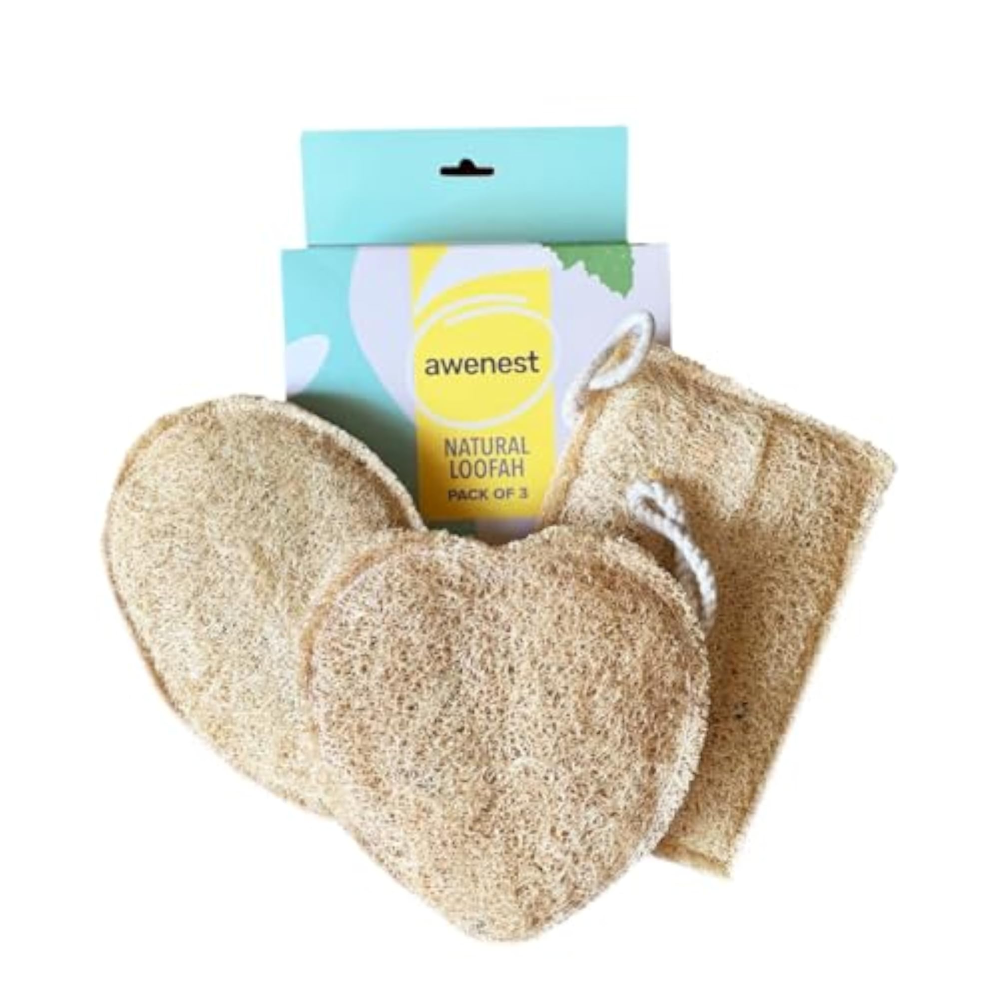 Natural Sun-Dried Loofah Bath Scrub Sponge, Pack of 3