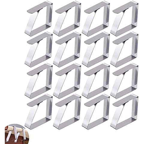Tablecloth Clips Stainless Steel Table Cloth Clips Stainless Steel Table Cloth Holder Clip for Attaching the Tablecloth for Restaurant, Parties, Picnics Buffets (Silver 4.8 x 4.3 cm) Pack of 16 Cover