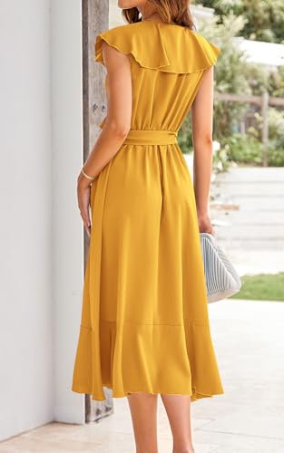 Image of PRETTYGARDEN Women's 2023 Summer Wrap Maxi Dress Casual Boho Deep V Neck Short Sleeve Ruffle Hem Split Beach Long Dresses