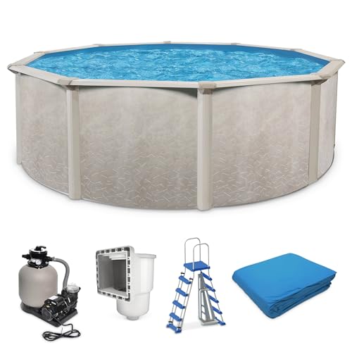 Aquarian Phoenix 21' x 52" Steel Frame Above Ground Swimming Pool, Pump and Ladder Kit with Sand Filter, Pool Liner, and Skimmer