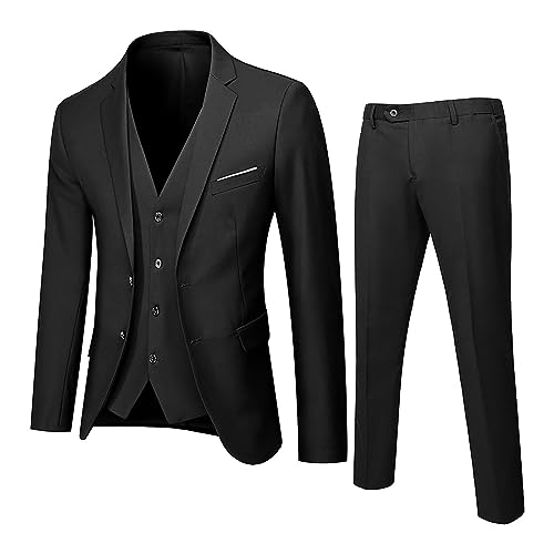 Conjunto De Traje De 3 Piezas Slim Para Hombres Trajes De Esmóquines De Boda Formales Sólidos De 2 Botones Chal Solapa Elegante Blazer De Fiesta Chaleco Pantalones Esmoquin Carnival Elegante Y Chic