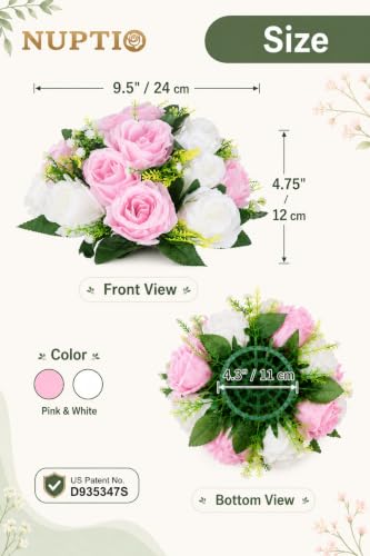Image of NUPTIO Pink & White Flower Balls: Artificial Rose Centerpieces for Tables