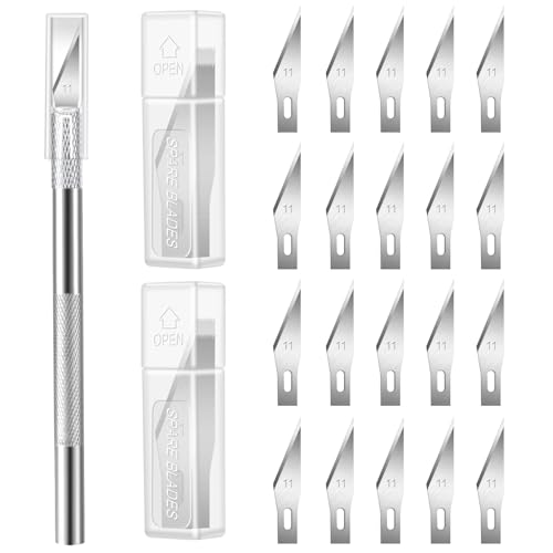 Yipinve Craft Knife Set Hobby Knife Set Exacto Knife Set 21PCS Precision Knife Craft Cutting Tools Crafting Knife Exacto Knife Kit Hobby Knife Blades Utility Knife Kit (21PCS craft knife set Silver)