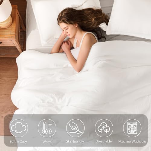Image of Quataly California King Comforter Set Prewashed Lightweight Quilted Bedding | 3PCS White Breathable Down Alternative Bedding Set with 1 Solid Comforter (104 inchx96 inch) and 2 Soft Pillowcases