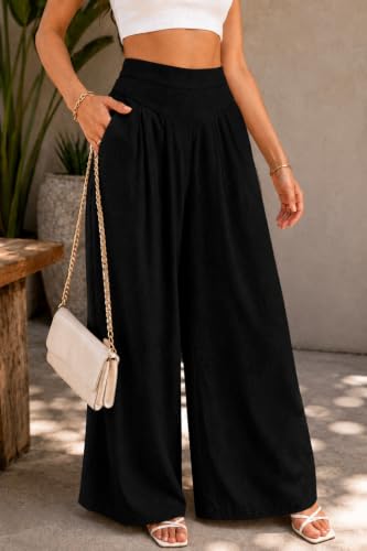 Image of Jawdrobe Women's Pure Cotton Flare Palazzo Pant | Wide Leg Trouser | Casual Office Wear | Relaxed Fit- Semi-Elastic High Waist
