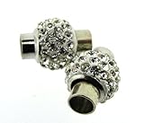 Beads Direct USA Kumihimo / Leather End Cap Magnetic Clasp (3 Sets) with Crystal Pave Beads - 6mm-hole