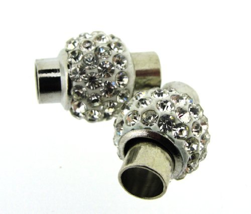 Beads Direct USA Kumihimo/Leather End Cap Magnetic Clasp (3 Sets) with Crystal Pave Beads - 6mm-Hole