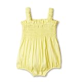 Amazon Essentials X Sofia Grainge Baby Girls' Baby Girls Woven Short Sleeve Romper, Light Yellow, 3-6 Months