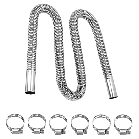 Tubo de escape de 120 cm de longitud para generadores de electricidad, 25 mm de diámetro, depósito de combustible, calefacción para coche con 6 pinzas de acero inoxidable para calefacción diésel Cover