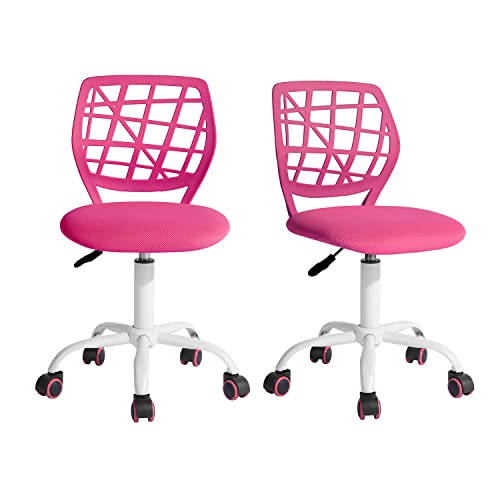 FurnitureR 2 Oficina amigables para niños para Aprender en casa, Silla de Ruedas ergonómica Ajustable en Altura para jóvenes Estudiantes, diseño Rosa Vivo, Plástico Metal, 38.5CM x40CM x75-99CM