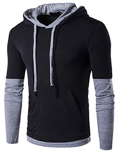 QPNGRP Mens Lightweight Hoodie Hipster Hip Hop Long Sleeve Hooded Shirt B26 Black Large