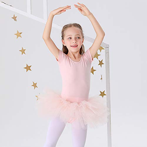 Bezioner Girls Cotton Ballet Dance Dress Cute Tutu Skirted Leotard Short Sleeve Pink Size 3-4T #TOP3