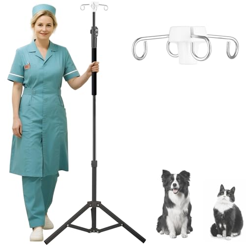 Crilealym IV Poles,45to 83In IV Stand Floor with 4 IV Bag Holder Stand Portable Telescopic Stabilizing Tripod Stainless Steels Pipe Extension Pole IV Influsion Pole Lightweight Strudy (45-83in)