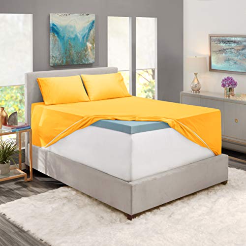 Image of Nestl Premium Microfiber 4Pc California King Sheets Set, Extra Deep Pocket, Yellow | Instantly Soft, Night-One Ready (No Wash Required). Fits Extra Deep Pockets up to 24 Inches, 360-Degree Elastic Grip