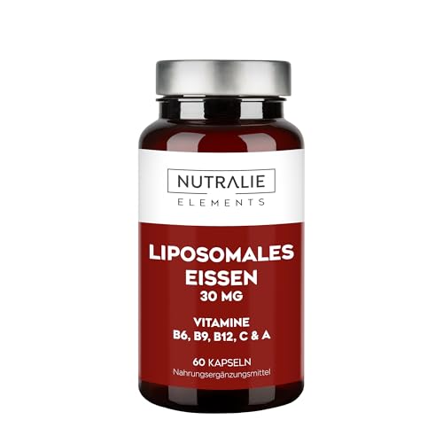 Eisentabletten 30mg Mit Vitamin C, B12, A und B6 Folsäure – Liposomales Eisen - Eisenpräparat – 60 Kapseln Liposomal Iron Nutralie