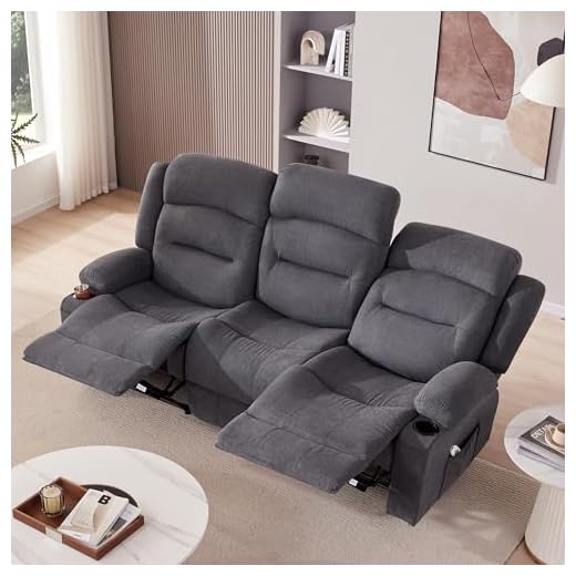 Weture Oversized Recliner Sofa with Heat and Massage, Wall-Hugger Reclining Sofa with USB Port and Cup Holders, Big Large 3-Seater RV Recliner Sofa Couch for Living Room (Fabric, Grey)
