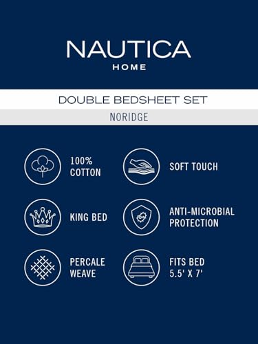 Image of NAUTICA Super Soft 100% Cotton King Bedsheet with 2 Pillow Covers -3pc Set (Bradford) | 160TC | Super Soft Touch Ornamental-red /Blue