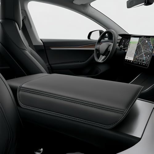 BIPROS Armrest Cover for Tesla Model Y 2025-2027 Model 3 2024-2027, Soft Leather Center Console Cover, Precision Fit, Original Mold Design for Juniper/Highland Refresh Models