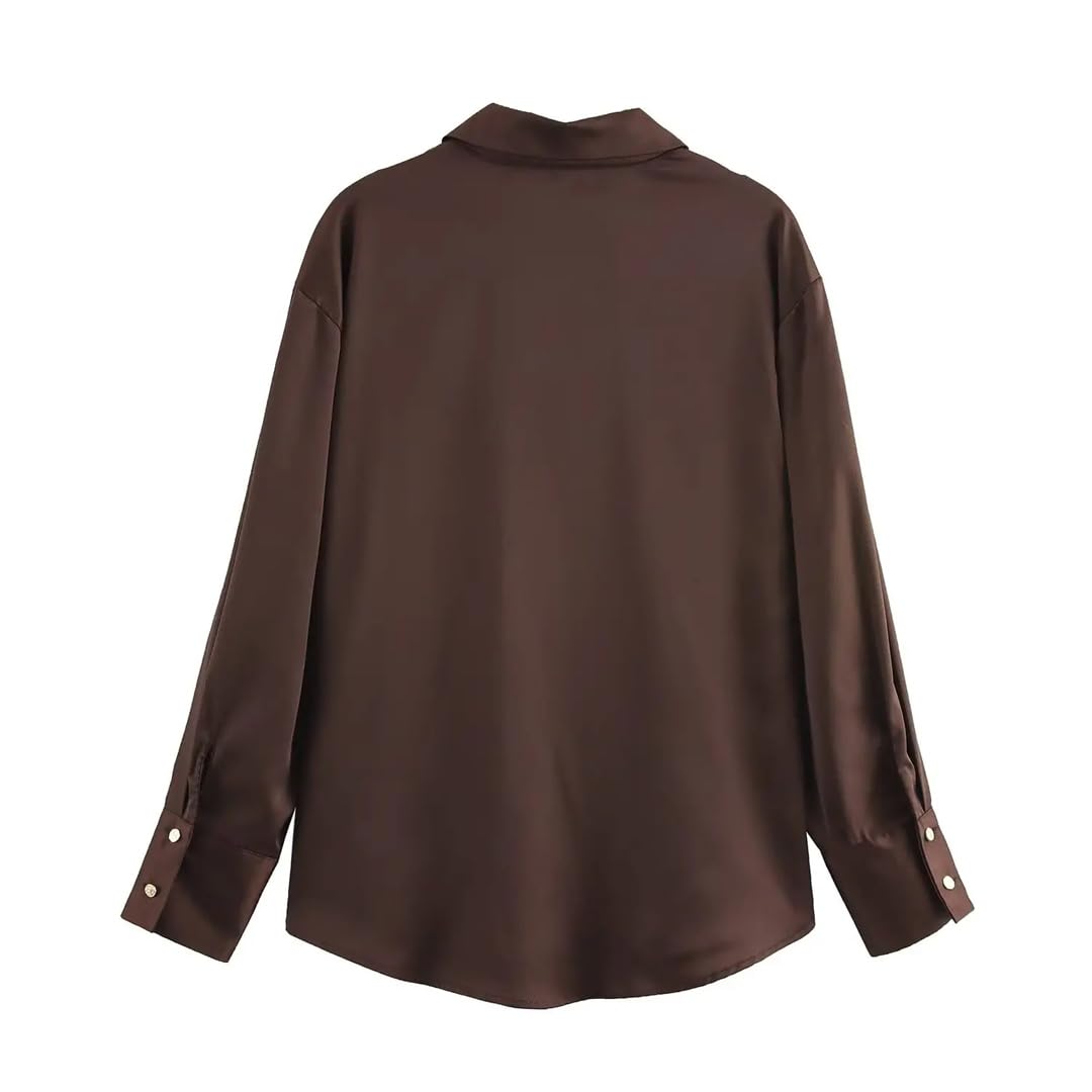 Hdhdeueh Camisas de color sólido con botones para mujer, holgadas, informales, de manga larga, para la oficina