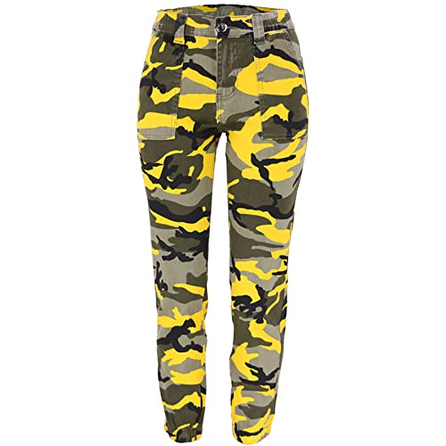 Women's Casual High Waisted Elastic Denim Pants Camouflage Skinny Jeans Comfy Wrinkle Free with Pockets