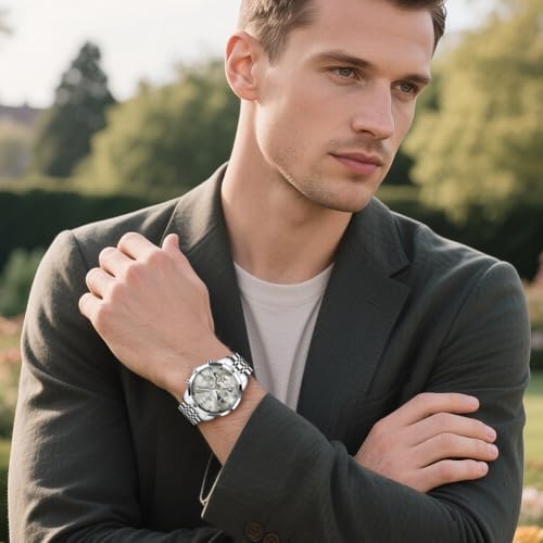 Image of OLEVS Automatic Watches for Men Business Dress Mechanical Watch Stainless Steel Waterproof Self Winding Classic Date Luxury Diamond Skeleton Men Wristwatch