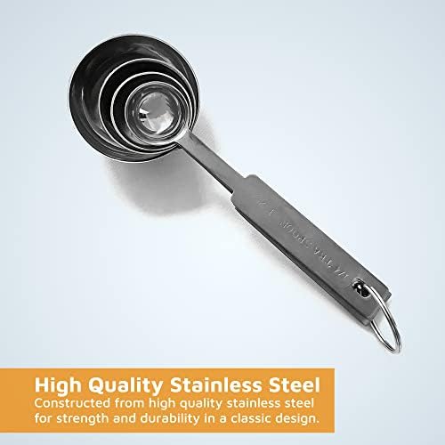 Chef's Stainless Steel Measuring Spoons - Set of 4 | Highly Accurate Measuring Cup Spoons with a Non-Spill Design and Engraved Handles | Spoon Measuring Set for Cooking, Baking | From Jean Patrique