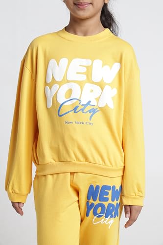 Image of T2F Girls Cotton Fleece T-Shirt and Pant Clothing Set