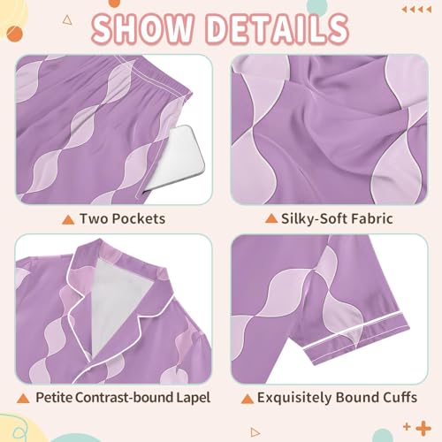 Summer Pajamas Sets Soft Satin Silk Sleepwear Classic Button Down Shorts 2 Piece Pjs3