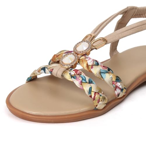 Girls Bohemian Rhinestone Sandals Kids Summer Beach Open Toe T Strap Dress Flat Shoes Vacation Sandal4