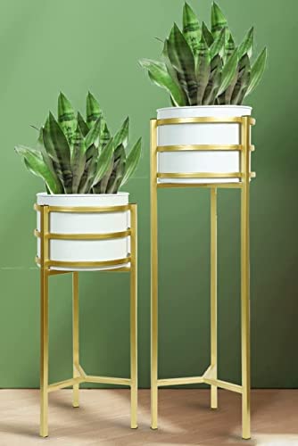 Image of Metal Floor Flower Stand for Living Room /Indoor Plant Stand with Planter Pot (Set of 2) (Black)