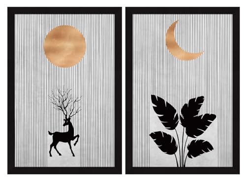 Image of ArtX Paper Boho Aesthetic Wall Decor Paintings with Frame for Home Decoration, Painting for Living Room Bedroom Office, Framed Painting for Wall Decoration, Wall Decor For Living Room, Set Of 2