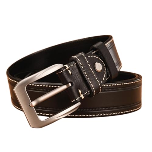 Men's 1 1/2" (38mm) Full Grain Leather Jeans Belt - Stitched Work Business Dress Belt With Prong Buckle2