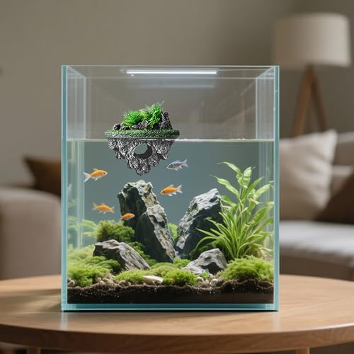 Image of Floating Aquarium Decor, Fish Tank Decorations, Natural Rock Design with Mini Caves, Fun Resting Spot for Betta, Guppies, Goldfish and Small Pets