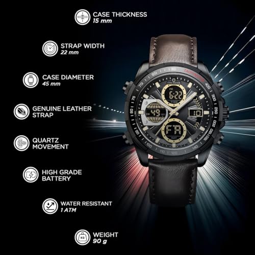 Image of Carlington Nitro Analog-Digital Men's Premium Leather Strap Wrist Watch | Quartz Movement | Water & Shock Resistant Watch for Men | Casual & Formal Wear - CT 9197