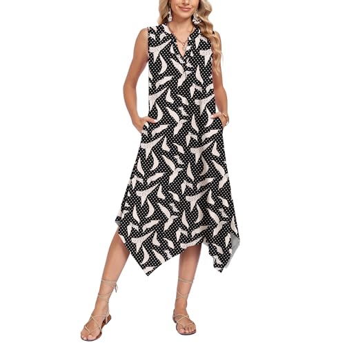Image of AUSELILY Summer Dresses for Women 2026 Casual Sleeveless Sundress Asymmetrical Hem Tank Midi Dress with Pockets