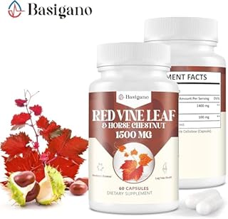 Basigano Red Vine Leaf & Horse Chestnut Extract Capsule Supplements (Vitis Vinifera) 1500mg -Premium Extract for Healthy Veins, Circulation, Heart, Skin (2 Pack)