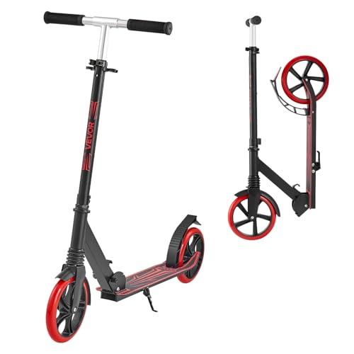 VEVOR Patinete para Niños a Partir de 8 Años, 2 Ruedas, con Manillar Regulable en Altura y Base Antideslizante, Marco de Aleación de Aluminio, hasta 100 kg, Negro y Rojo, 900 x 380 x 1000 mm