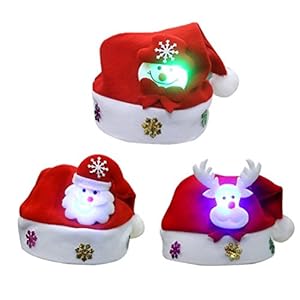 OULII 3 stuks LED kerstmuts kerstmuts kerstmuts met pompon kinderen puntmuts Kerstmis kostuum geschenken muts
