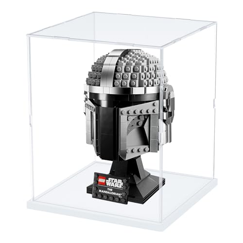 Image of Choowin Acrylic Display Case for Lego Star Wars Helmet Mandalorian Darth Vader Helmet for Lego R2D2 Thickened Clear Acrylic Display Cases for Collectibles Assemble Dustproof Display Box(White Base)