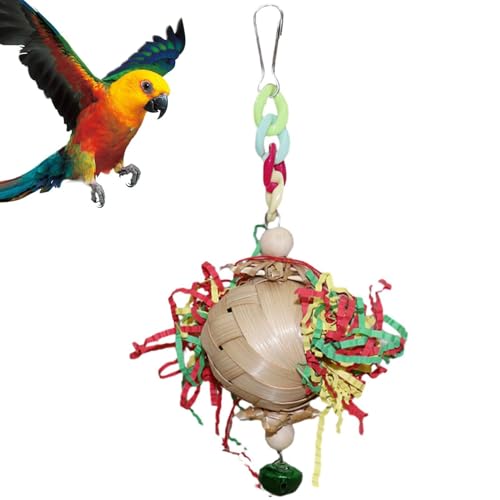 Juguetes Conure, juguetes de trituración de loros | Juguetes de forraje para pájaros de papel triturado con campana - Accesorios de jaula de pájaros con gancho de metal para periquitos, conuras, in