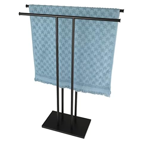 JQK Bath Towel Holder Stand Black, 30 Inch Free Standing Double Towel Rack Shelf for Bathroom Floor, Matte Black, BTH100L30-PB Cover