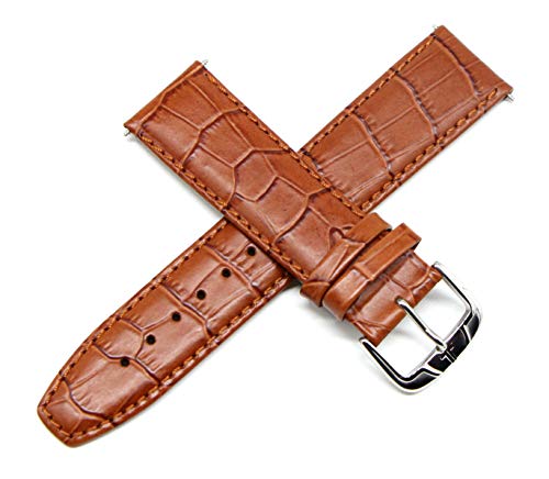 Jacques Lemans 22MM Alligator Grain Genuine Leather Watch Strap 8 Inches Brick Brown, Silver JL Buckle