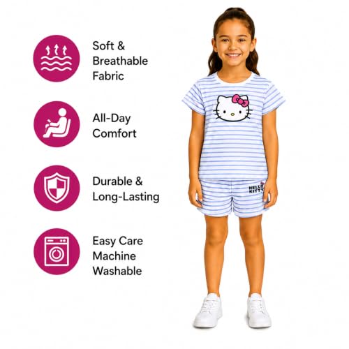 Image of Hello Kitty Girls Short Set - 2 Piece Short Sleeve Graphic Tee and Shorts Clothing Outfits (Sizes: 2T-12)
