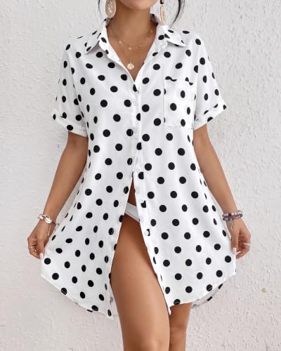 Image of Bsubseach Women Swimsuit Coverup Shirt Dress Button Down Bathing Suit Cover Up Beach Vacation Outfits