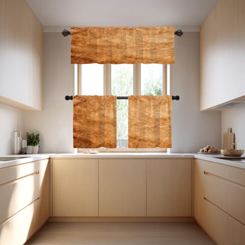 BaoNews Brown Gold Modern Copper Pattern Kitchen Valances for Windows,Abstract Scratch Marks Blackout Valances Curtains Multilayer Polyester Drapes for Kitchen Bedroom 2 Pack 52X16 Inches - image 7