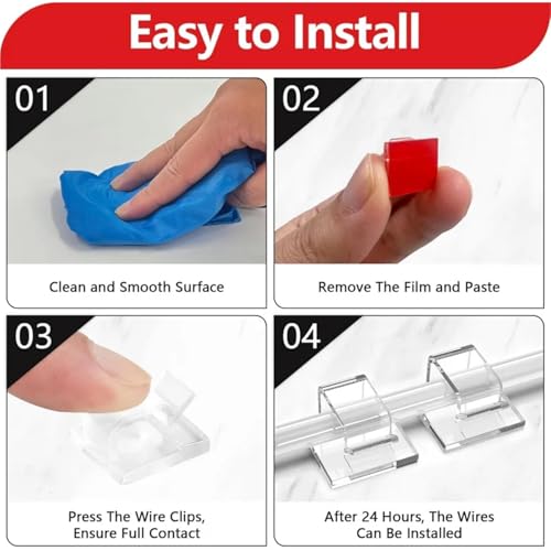Adhesivos para Clips de Cable 100 piezas, Organización de Cables Adhesivos, Gestión de Cables con Adhesivo Fuerte para Pared y Escritorio miniatura 3