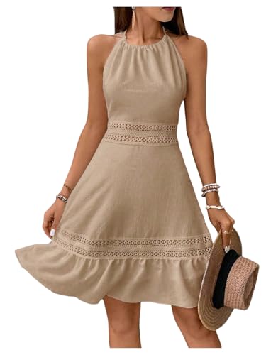Image of SweatyRocks Women's Ruffle Backless Lace Dress Halter Sleeveless Summer Dresses